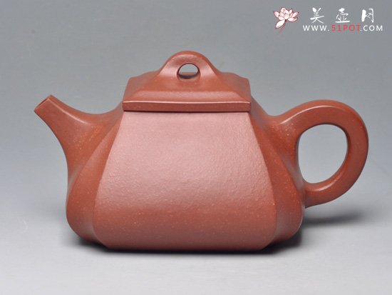 紫砂壶图片：四方抽角石瓢系列 清水泥 350cc - 宜兴紫砂壶网