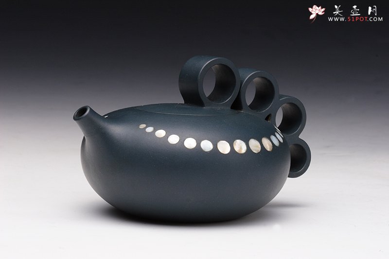 紫砂壶图片：绿泥嵌贝壶 - 宜兴紫砂壶网