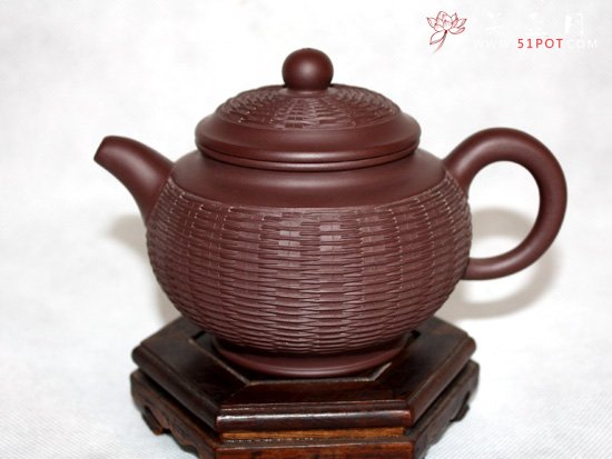 紫砂壶图片：紫茄泥  竹编得子壶 - 宜兴紫砂壶网
