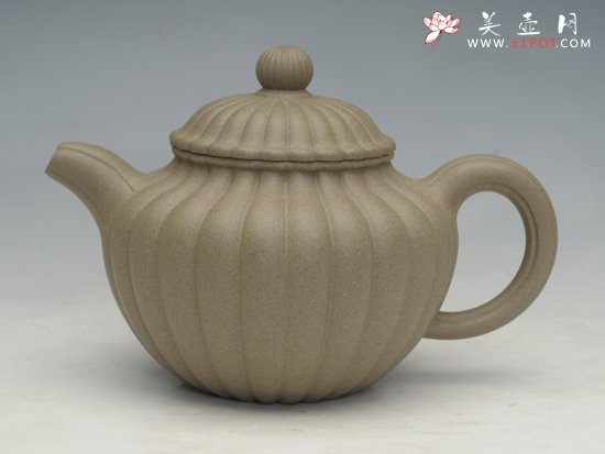 紫砂壶图片：筋纹器莲子壶青段 - 宜兴紫砂壶网