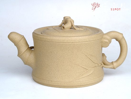 紫砂壶图片：一节竹段  容量：500CC  泥料：本山绿泥 - 宜兴紫砂壶网