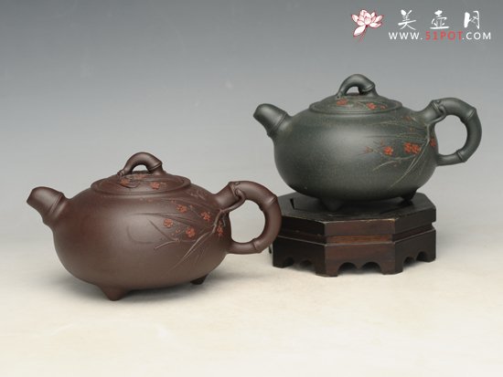 紫砂壶图片：梅竹对壶  容量：380cc - 宜兴紫砂壶网