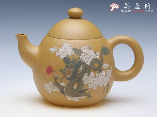 紫砂壶图片：彩绘龙旦 - 宜兴紫砂壶网