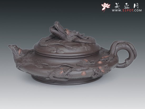 紫砂壶图片：堆龙水扁 - 宜兴紫砂壶网