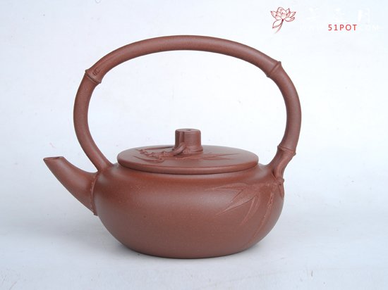 紫砂壶图片：旭竹提梁  容量：400CC  泥料：底槽青 - 宜兴紫砂壶网