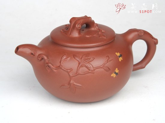 紫砂壶图片：玉兰富贵（扁）  ... - 宜兴紫砂壶网