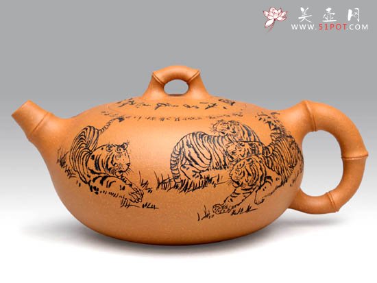 紫砂壶图片：春竹八虎  泥料：段泥  容量：400cc - 宜兴紫砂壶网