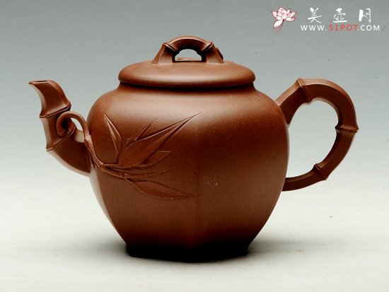 紫砂壶图片：贴竹叶六方宫灯 - 宜兴紫砂壶网