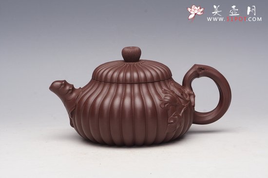 紫砂壶图片：菊花飘香壶 紫泥 350CC - 宜兴紫砂壶网
