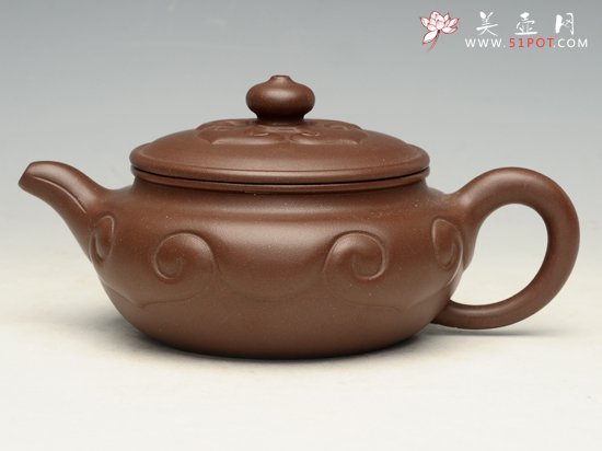 紫砂壶图片：扁古如意 泥料：底槽清  250cc - 宜兴紫砂壶网