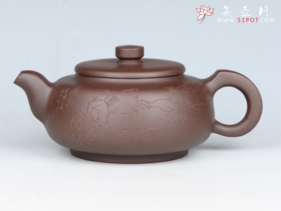 紫砂壶图片：扁福  容量：350cc  泥料：紫泥 - 宜兴紫砂壶网