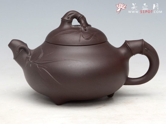 紫砂壶图片：三脚竹鼎（紫泥）350ML大  280ML小 - 宜兴紫砂壶网