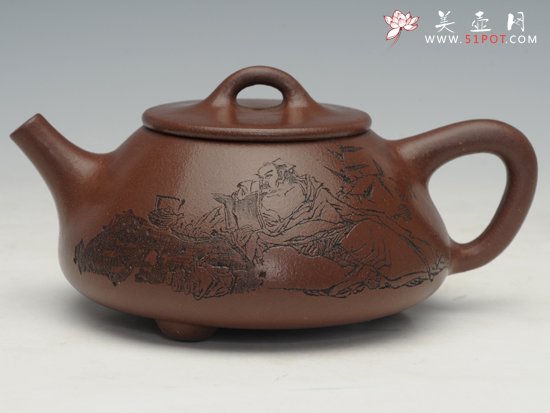 紫砂壶图片：景舟小石瓢厉上青刻字 - 宜兴紫砂壶网