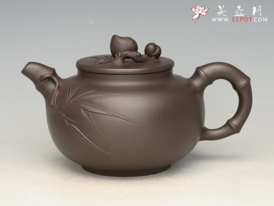 紫砂壶图片：祝寿 泥料：紫泥 容量：480cc - 宜兴紫砂壶网