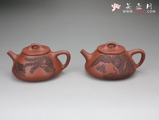 紫砂壶图片：龙凤石瓢 - 宜兴紫砂壶网