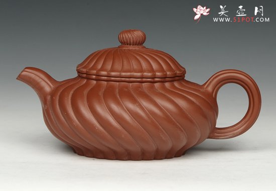 紫砂壶图片：月亮弯朱泥筋囊 - 宜兴紫砂壶网