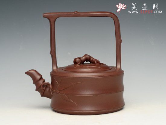 紫砂壶图片：扁竹节提梁 - 宜兴紫砂壶网