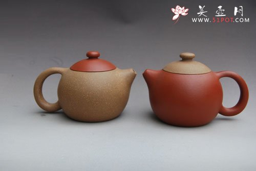 紫砂壶图片：倒把西施鸳鸯对壶 - 宜兴紫砂壶网