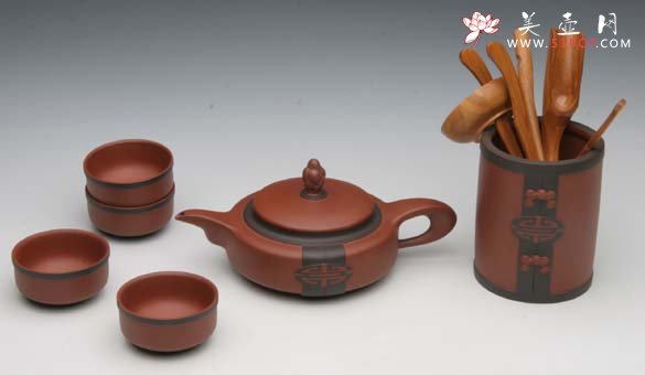 紫砂壶图片：祝寿茶具 - 宜兴紫砂壶网