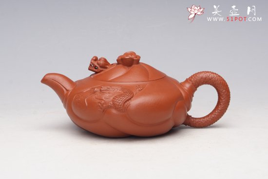 紫砂壶图片：朱泥扁鱼化龙 - 宜兴紫砂壶网