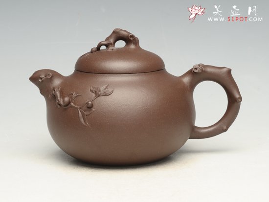 紫砂壶图片：福寿壶  泥料：紫泥、全手工、薄胎 - 宜兴紫砂壶网