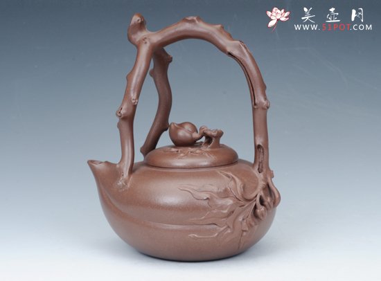 紫砂壶图片：蟠桃提梁 - 宜兴紫砂壶网