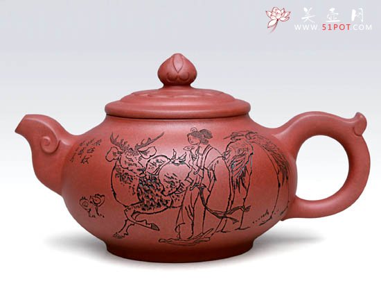 紫砂壶图片：如意天缘  泥料：红皮龙青水泥  容量：300CC - 宜兴紫砂壶网