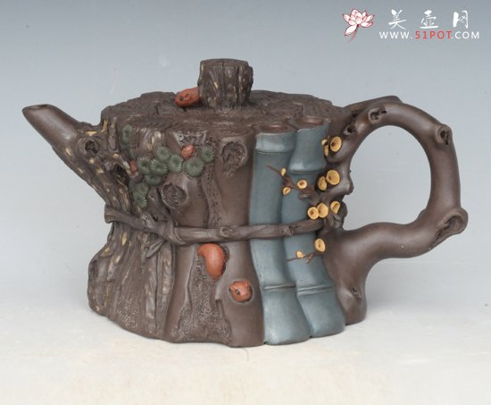 紫砂壶图片：束柴三友  320cc - 宜兴紫砂壶网