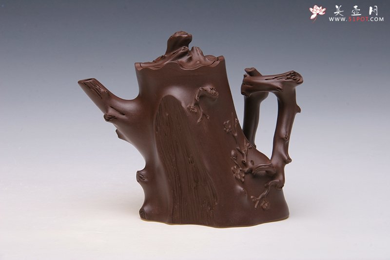 紫砂壶图片：弯把梅桩壶 - 宜兴紫砂壶网