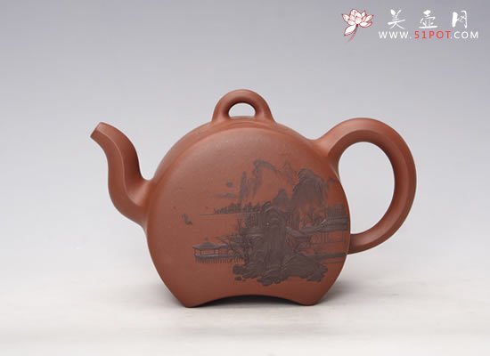 紫砂壶图片：泥绘半月壶 - 宜兴紫砂壶网