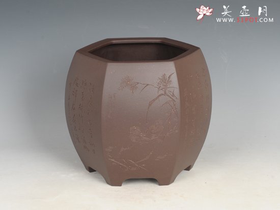 紫砂壶图片：六方鼓形笔筒 - 宜兴紫砂壶网