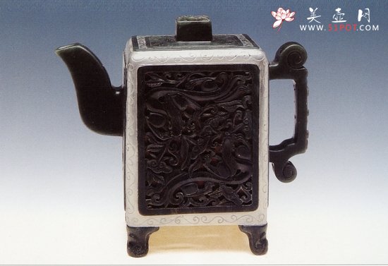 紫砂壶图片：包玉四方镂空 - 宜兴紫砂壶网