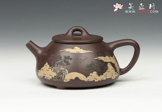 紫砂壶图片：泥绘石瓢 - 宜兴紫砂壶网