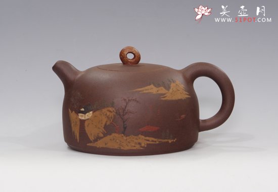 紫砂壶图片：泥绘半月 - 宜兴紫砂壶网