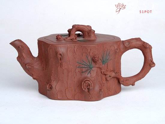 紫砂壶图片：松段  容量：400CC  泥料：红拼紫泥 - 宜兴紫砂壶网