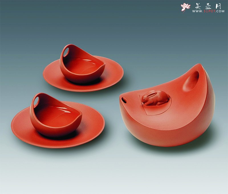 紫砂壶图片：光·月·映月（五件茶具） - 宜兴紫砂壶网