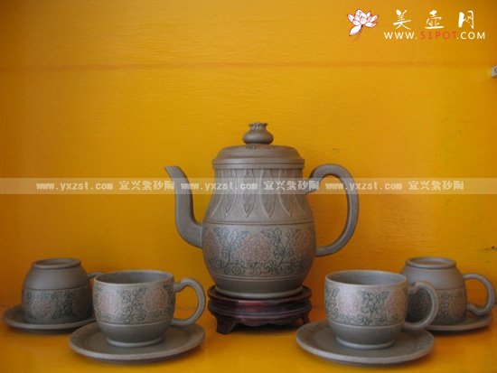 紫砂壶图片：石榴牡丹壶 - 宜兴紫砂壶网