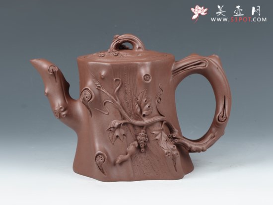 紫砂壶图片：松鼠葡萄桩 - 宜兴紫砂壶网