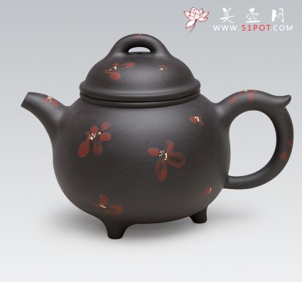 紫砂壶图片：三足印花 - 宜兴紫砂壶网