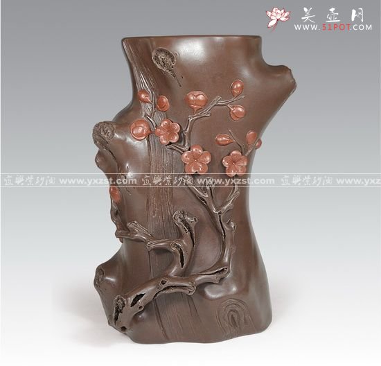 紫砂壶图片：梅桩壁瓶 拷贝 - 宜兴紫砂壶网