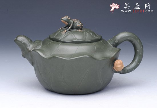 紫砂壶图片：荷叶壶 绿泥 - 宜兴紫砂壶网