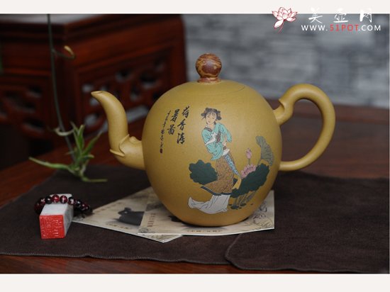 紫砂壶图片：彩绘大一粒珠 - 宜兴紫砂壶网
