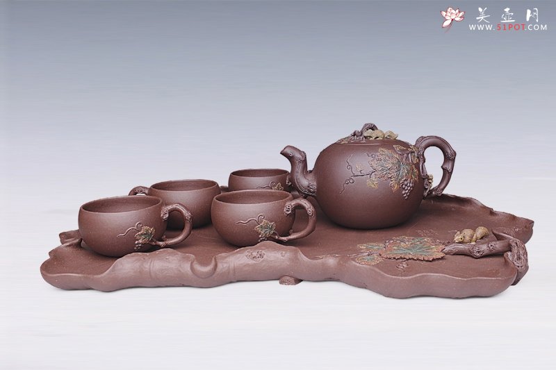 紫砂壶图片：松树葡萄套具 - 宜兴紫砂壶网