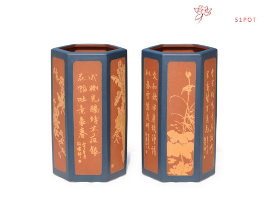 紫砂壶图片：六方笔筒 - 宜兴紫砂壶网