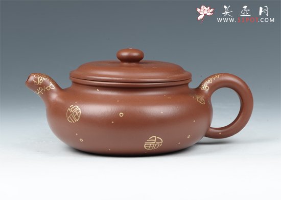 紫砂壶图片：描金扁福 - 宜兴紫砂壶网