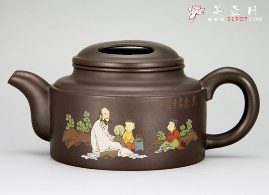 紫砂壶图片：彩绘大洋桶350cc - 宜兴紫砂壶网