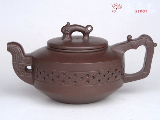 紫砂壶图片：龙凤呈祥  泥料：紫泥  容量：3... - 宜兴紫砂壶网