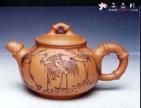 紫砂壶图片：竹鹤同春壶 - 宜兴紫砂壶网