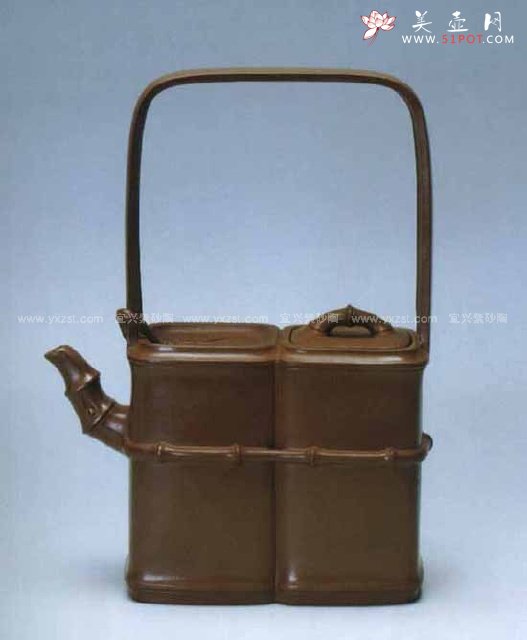 紫砂壶图片：双竹提梁壶 - 宜兴紫砂壶网