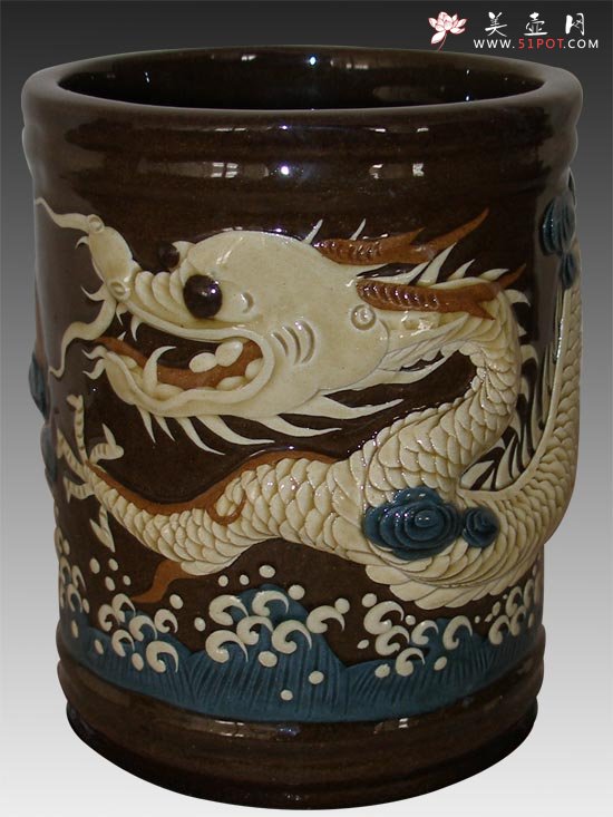 紫砂壶图片：堆龙笔筒 - 宜兴紫砂壶网